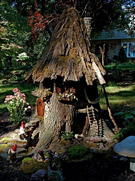 7 Foot Gnome House From Old Tree Trunk Fairy Garden Ideas Enchanted