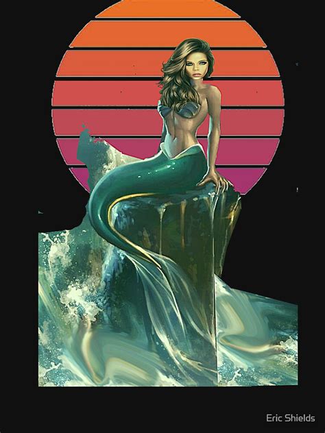 Sexy Mermaid Sitting On Rock In Ocean With Vintage Sunset T Shirt By Shieldsy43 Redbubble