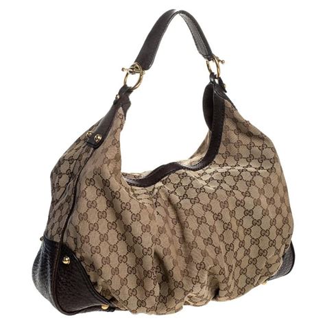 Gucci Beigebrown Gg Canvas And Leather Large Jockey Hobo For Sale At