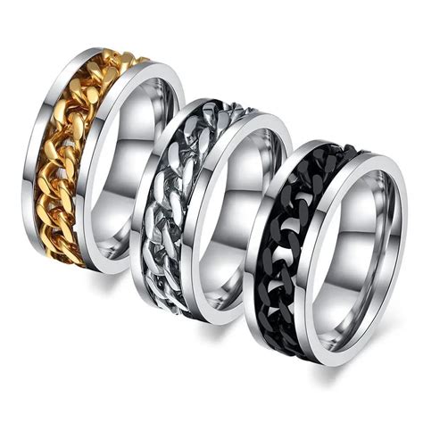 Vnox 8mm Rotatable Chain Ring For Men Women Stainless Steel Flexible