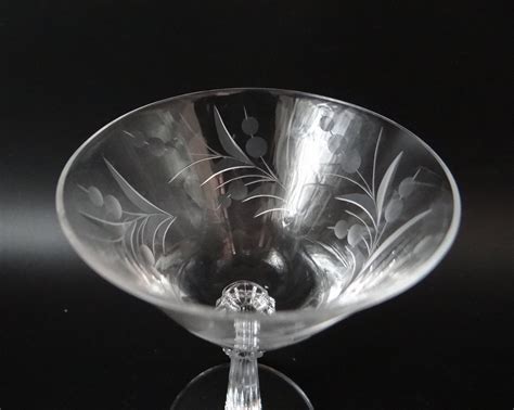 3 Fostoria Cynthia Clear Depression Glass Cut Glass Claret Wine Glasses With An Elegant Leaf And