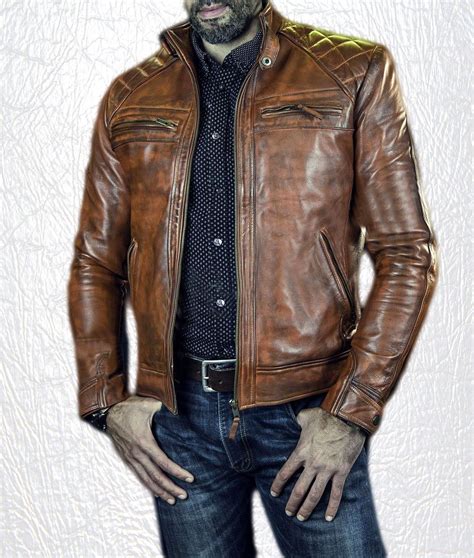 Mens Cafe Racer Brown Retro Style Motorcycle Biker Leather Jacket Leather Jacket Men Style