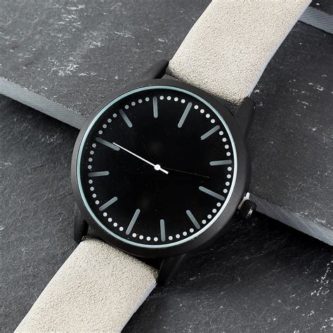 Personalised Mens Matte Black Watch With Grey Strap And Etsy Uk