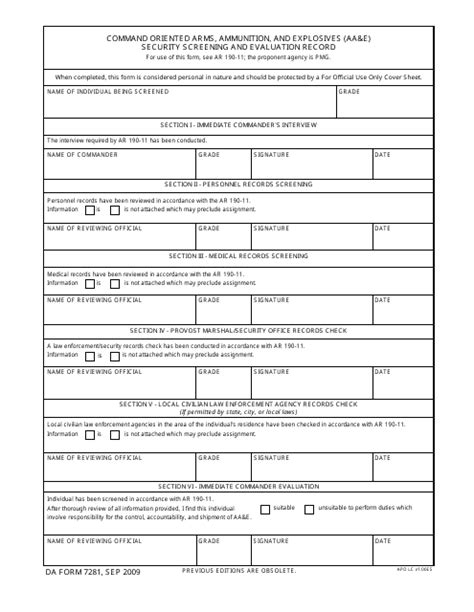 Da Form 7281 Download Printable Pdf Command Oriented Arms Ammunation