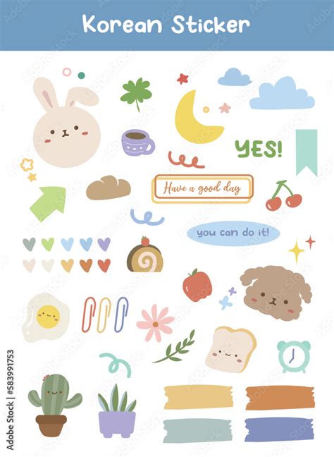 Cute Korean Sticker Printable Vector Illustration Stock Vector Adobe
