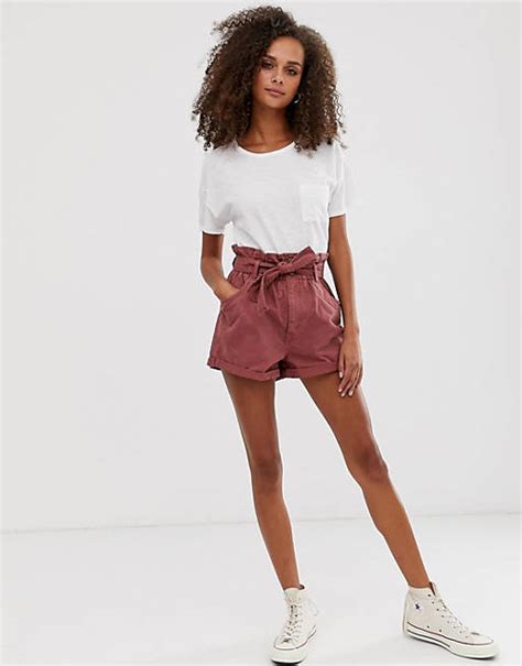 Abercrombie And Fitch Denim Shorts With Paperbag Waist Asos