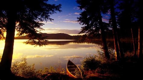 Boat Lake Sunset Trees Beautiful Natural Scenery