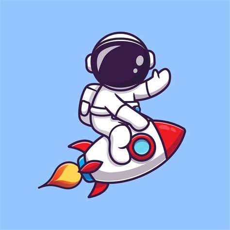 Free Vector Cute Astronaut Riding Rocket And Waving Hand Cartoon Icon