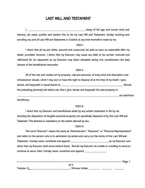 Free Printable Last Will And Testament Forms Uk Printable Forms Free