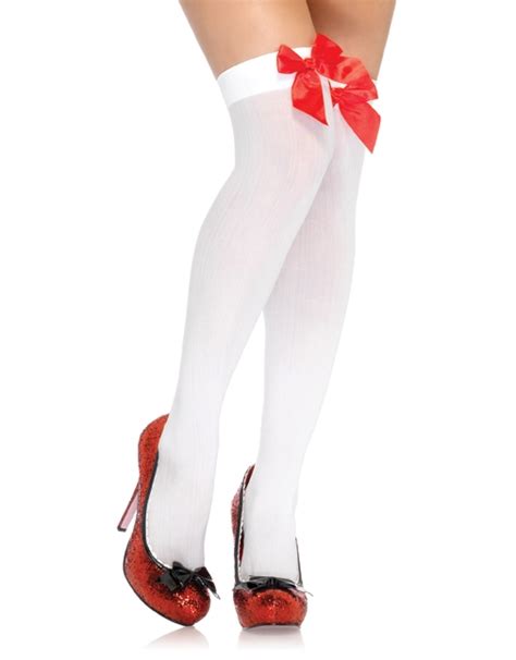 White Thigh Highs With Red Satin Bow Online Party Shop Flim Flams Party Store