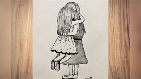 How To Draw Sisters Hugging Each Other Sisters Drawing Easy Girls Drawing Pencil Drawing