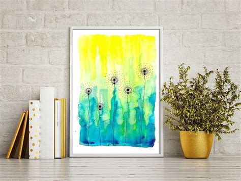 Original Watercolor Painting Abstract Dandelions 1 A4 Etsy