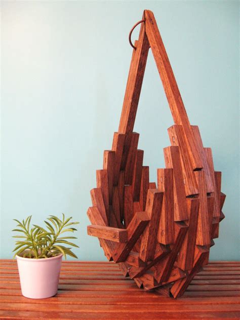 70s MODERN Abstract Wood HANGING BASKET Plant Holder. $75 ...