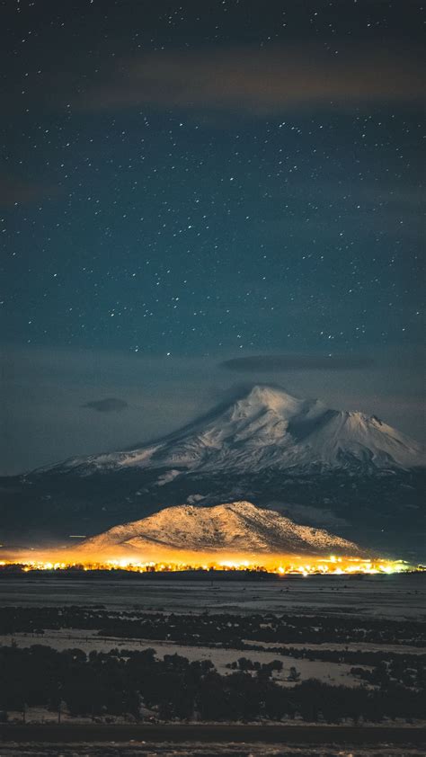 Download Wallpaper 1350x2400 Starry Sky Mountain Snowy Night Iphone
