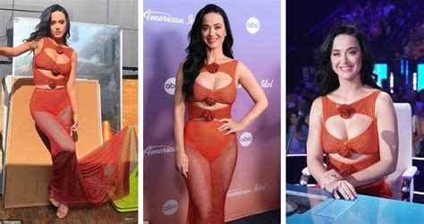 katy perry stuns as she shows skin in a sexy sheer orange number with cutouts for american idol
