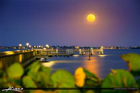Jensen Beach Moon Rise At Indian Riverside Park Pier Hdr Photography