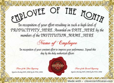 Employee Of The Year Certificate Template Free Employee Of The Month