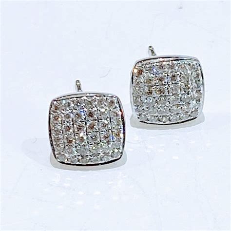 Pave Diamond Square Earrings In 14k White Gold Robert And Gabriel