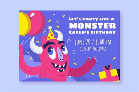 Free Vector Cartoon Monsters Birthday Invitation Template