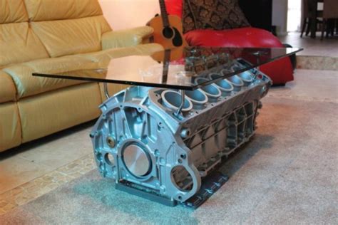 Engine Block Coffee Table With That Doubles As Wine Rack
