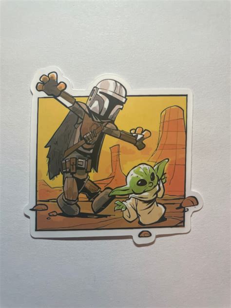 The Mandalorian And Grogu Baby Yoda Walking Sticker Etsy Uk