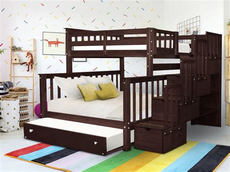 Bunk Beds Twin Over Full Stairway Full Trundle Dark Cherry