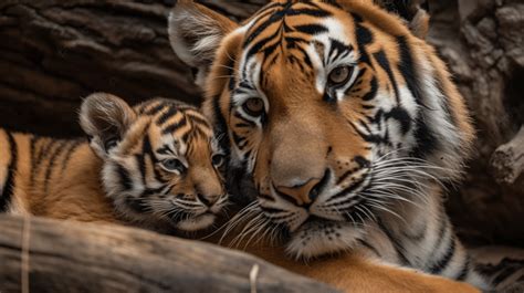 Fundo Mãe E Filhote Na Floresta De Um Habitat De Tigre Fundo Filhote