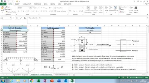 Planilha para cálculo de viga contínua 3 apoios YouTube