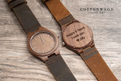Men Wooden Watch Engraved Watch For Men Wooden Watch Leather Etsy