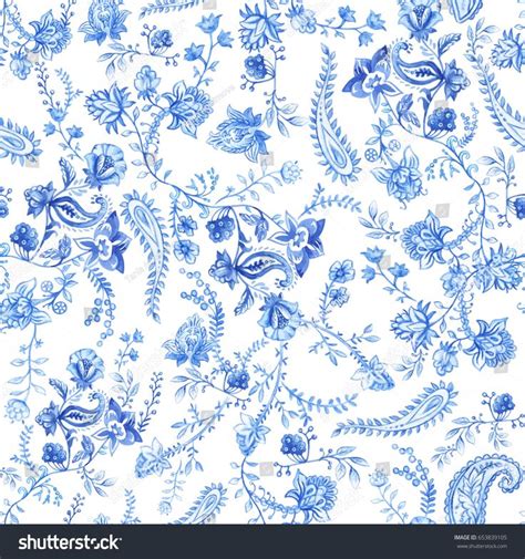 Blue And White Floral Wallpaper Floral Seamless Pattern In Paisley