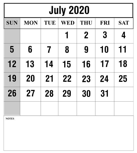 Free Printable July 2020 Blank Calendar Calendar Usa Calendar Word