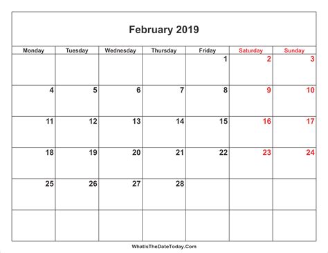 All 2019 calendars are copyrighted by us.if you like our collection & want to share printable 2019. February 2019 Calendar with Weekend Highlight ...
