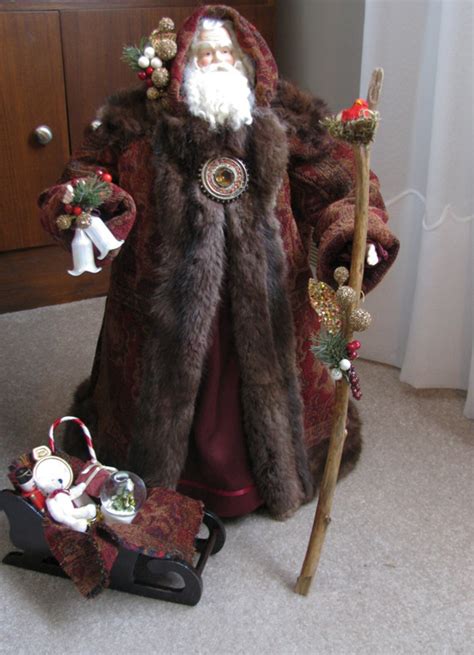 Father Christmas Doll Burgundy And Brown Tapestry With Dark Etsy