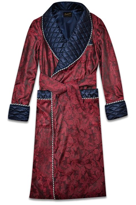 Mens Silk Robe Paisley Quilted Dressing Gown Burgundy Dark Etsy
