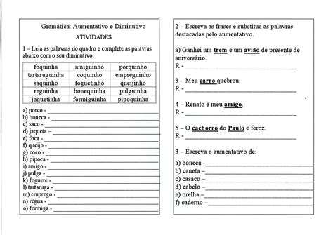 Atividades Com Diminutivo E Aumentativo · Alfabetização Blog