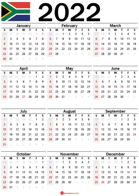 Calendar 2022 With Holidays South Africa