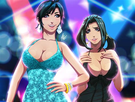 wallpaper women anime artwork big boobs bracelets cartoon black hair couple screenshot