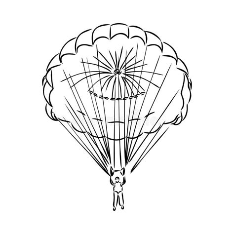 Skydiver With A Parachute Hand Drawing Converted To Vector Skydiving