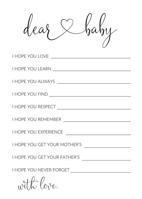 Dear Baby Wishes For Baby Printable Floral Dear Baby Cards