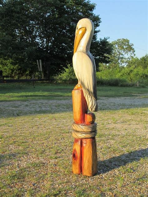 Chainsaw Carving Pelican Wood Hand Carved Totem Pole Rustic Bird Cabin 