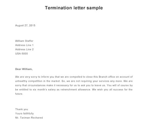 Not A Good Fit Termination Letter Sample