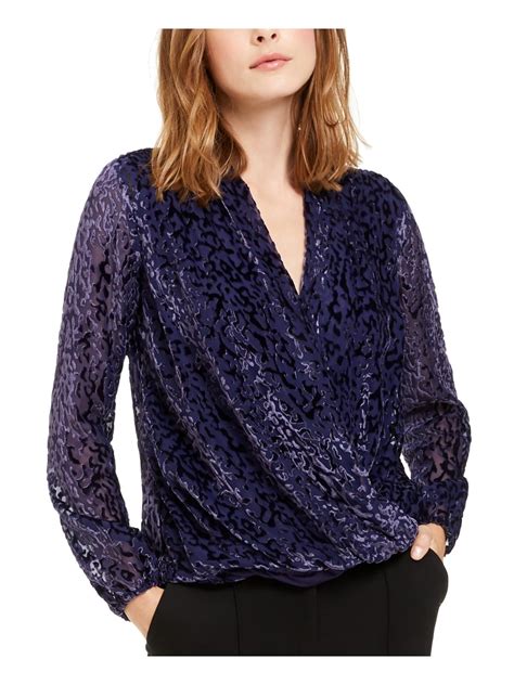 alfani alfani womens velvet burnout blouse purple l