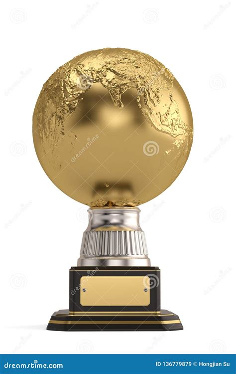 Golden Globe Trophy Isolated On White Background 3d Illustration Stock
