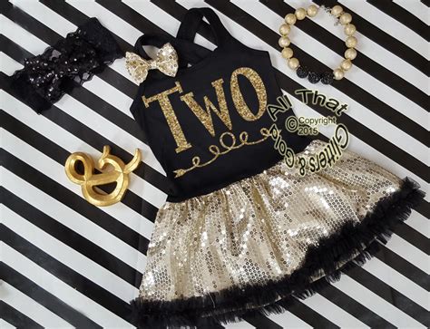 Cute 2nd Birthday Dresses Black Gold Sequin Two Year Old Birthday