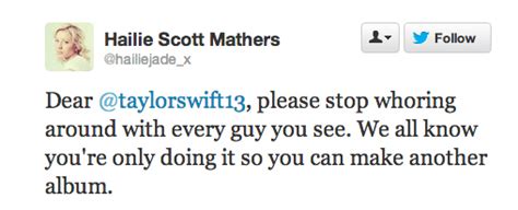 hailie scott mathers quote about whore twitter tweet taylorswift13 hate taylor swift eminem
