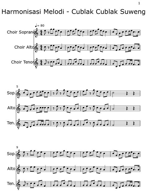 Harmonisasi Melodi Cublak Cublak Suweng Sheet Music For Choir Tenor