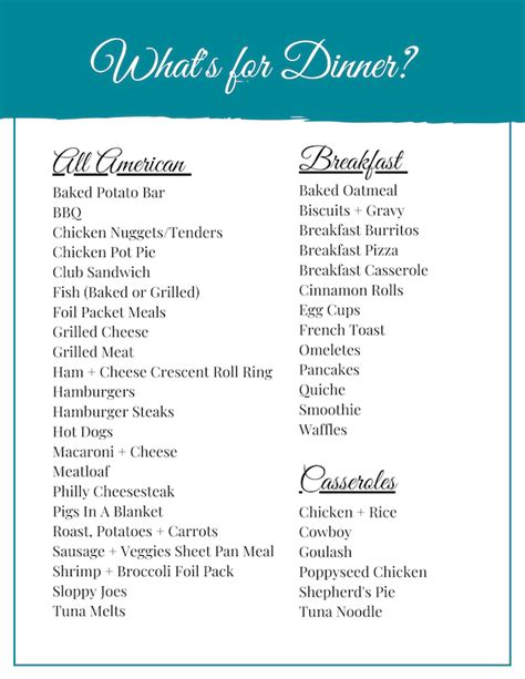 That's where we come in! Dinner Ideas Printable - Tshanina Peterson