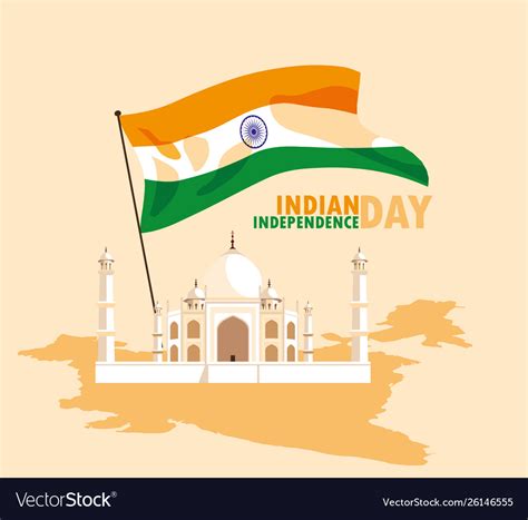 Indian Independence Day Poster With Flag And Taj Vector Image