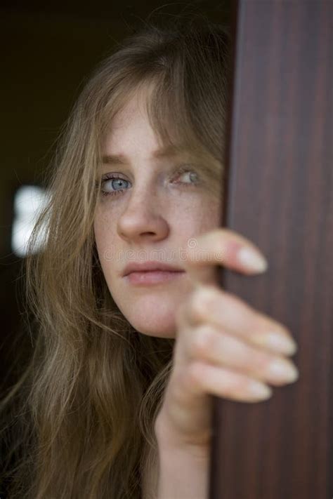 Blond Crying Teen Girl With Long Hair And Blue Eye Stock Image Image