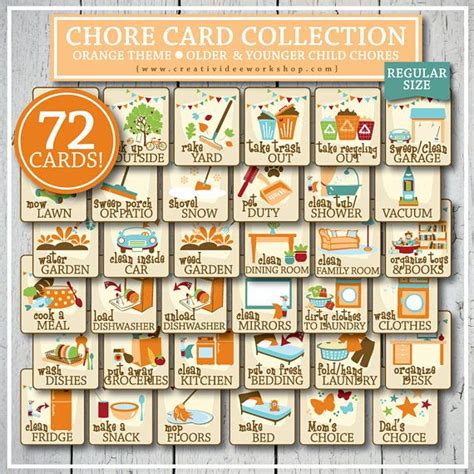 Printable Chore Cards And Chart For Children 99 Total Etsy